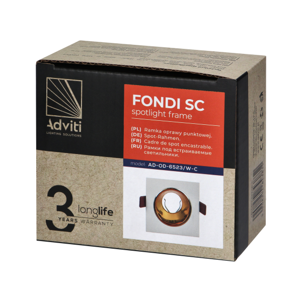 FONDI SC decorative frame for spotlight, MR16/GU10 max. 50W, square, fixed, aluminium, white-gold